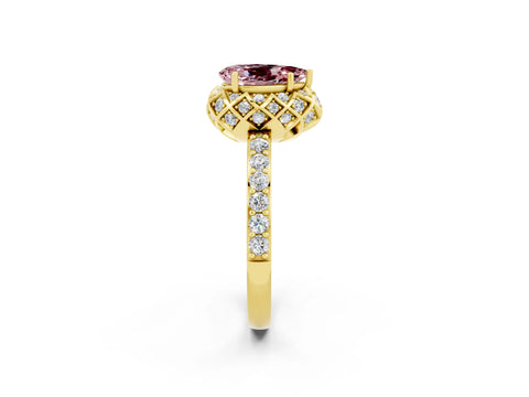 Yellow gold Pear Cut Diamond Solitaire Ring with Shared Prong Pavé Band_2