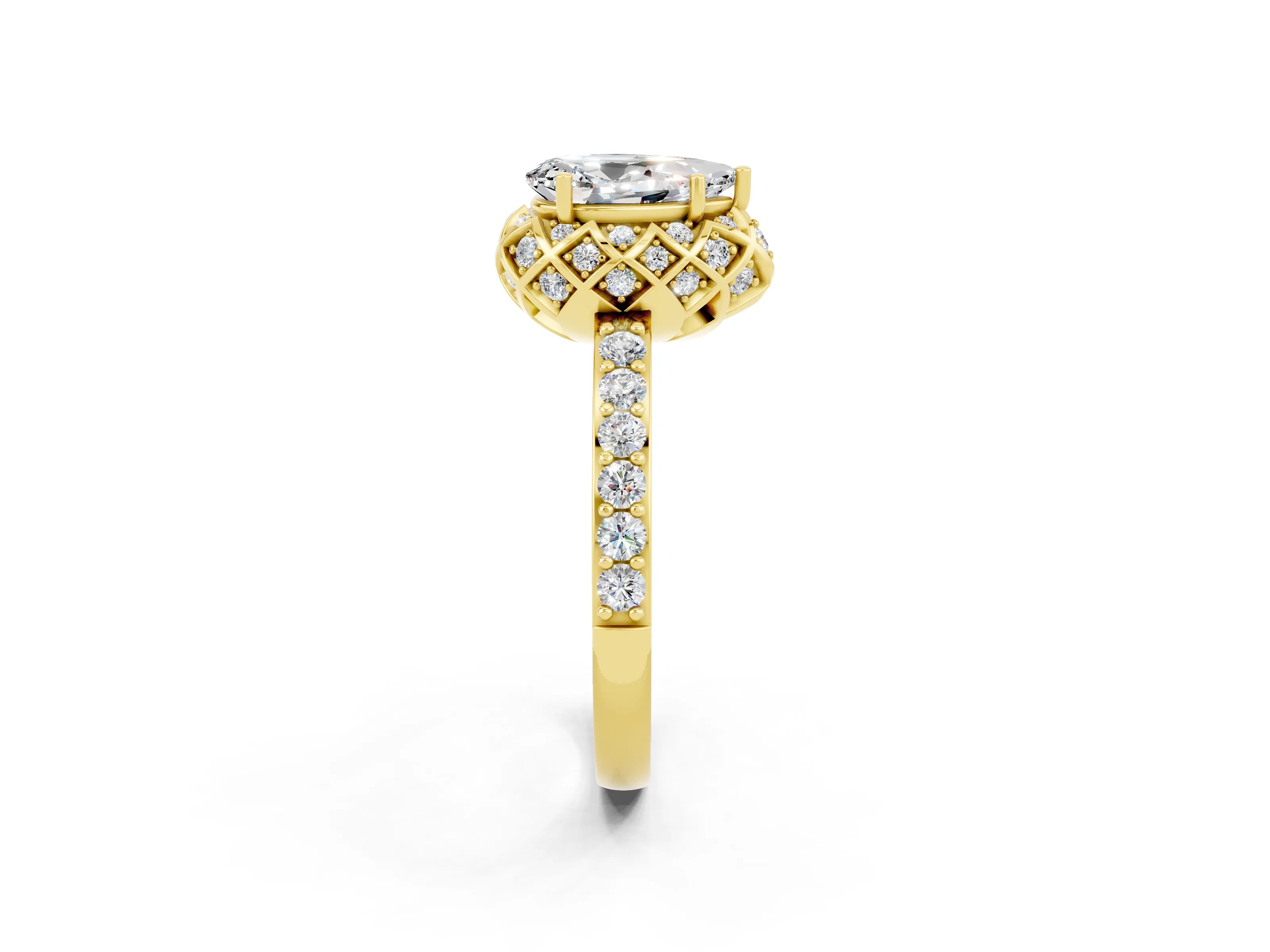 Yellow gold Pear Cut Diamond Solitaire Ring with Shared Prong Pavé Band_2