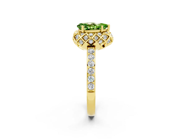 Yellow gold Pear Cut Diamond Solitaire Ring with Shared Prong Pavé Band