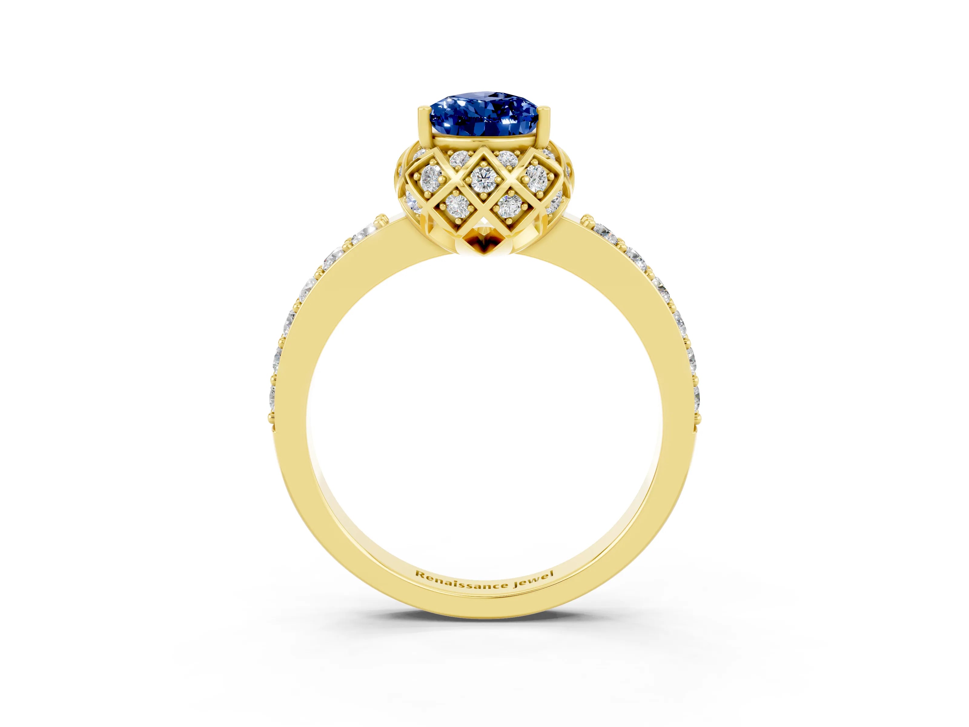 Yellow gold Pear Cut Diamond Solitaire Ring with Shared Prong Pavé Band_3