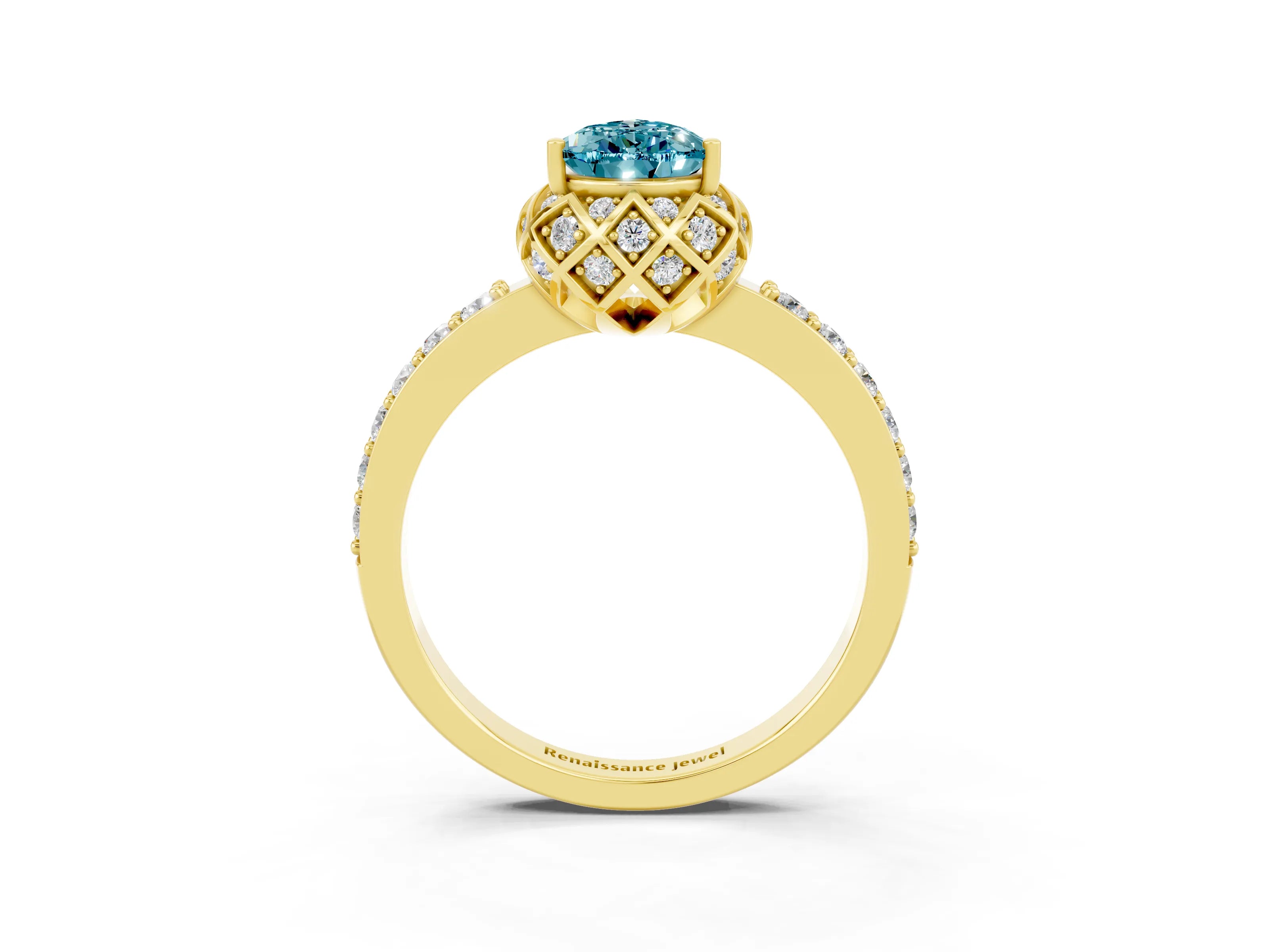 Yellow gold Pear Cut Diamond Solitaire Ring with Shared Prong Pavé Band_3