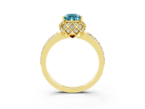 Yellow gold Pear Cut Diamond Solitaire Ring with Shared Prong Pavé Band_3