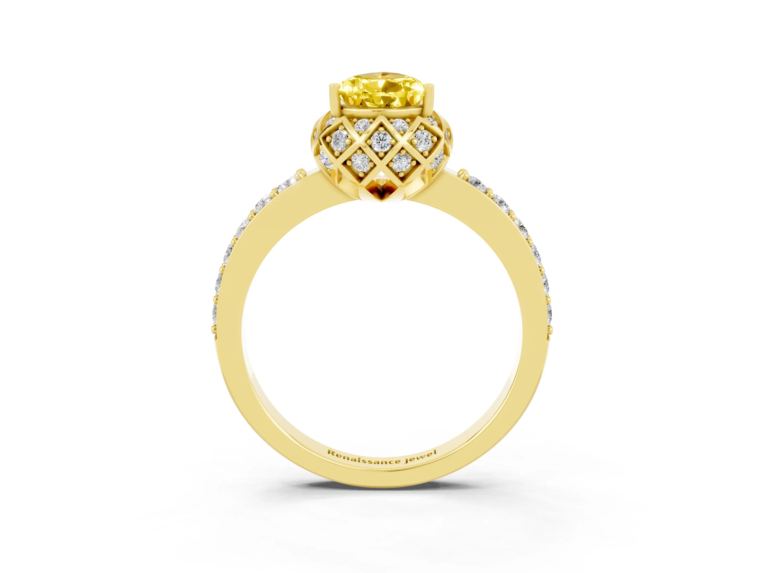 Yellow gold Pear Cut Diamond Solitaire Ring with Shared Prong Pavé Band_3