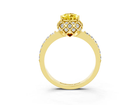Yellow gold Pear Cut Diamond Solitaire Ring with Shared Prong Pavé Band_3