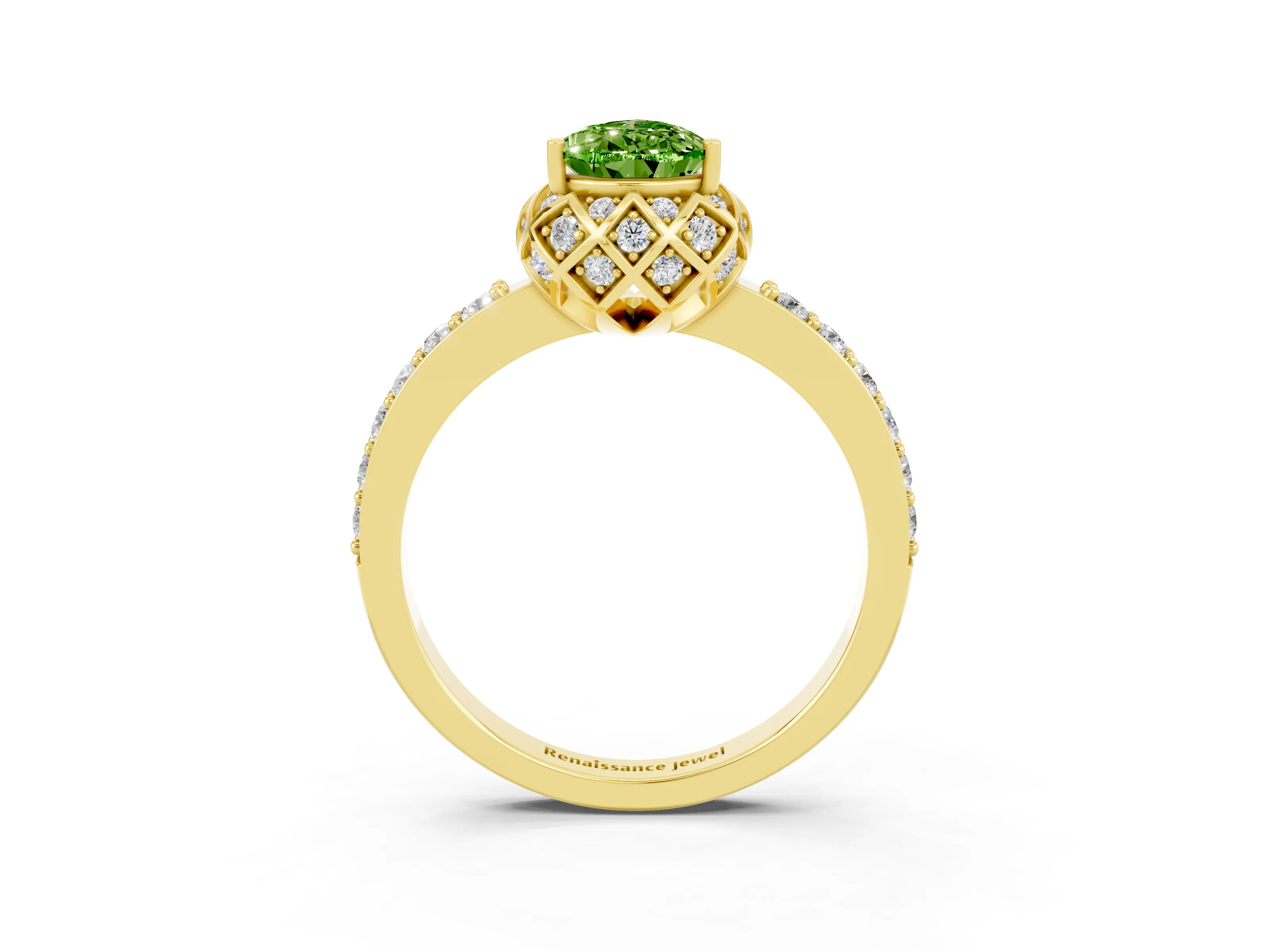 Yellow gold Pear Cut Diamond Solitaire Ring with Shared Prong Pavé Band_3
