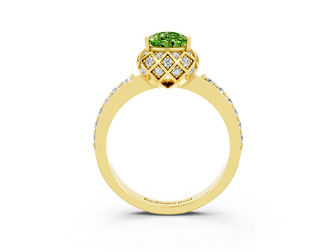 Yellow gold Pear Cut Diamond Solitaire Ring with Shared Prong Pavé Band_3