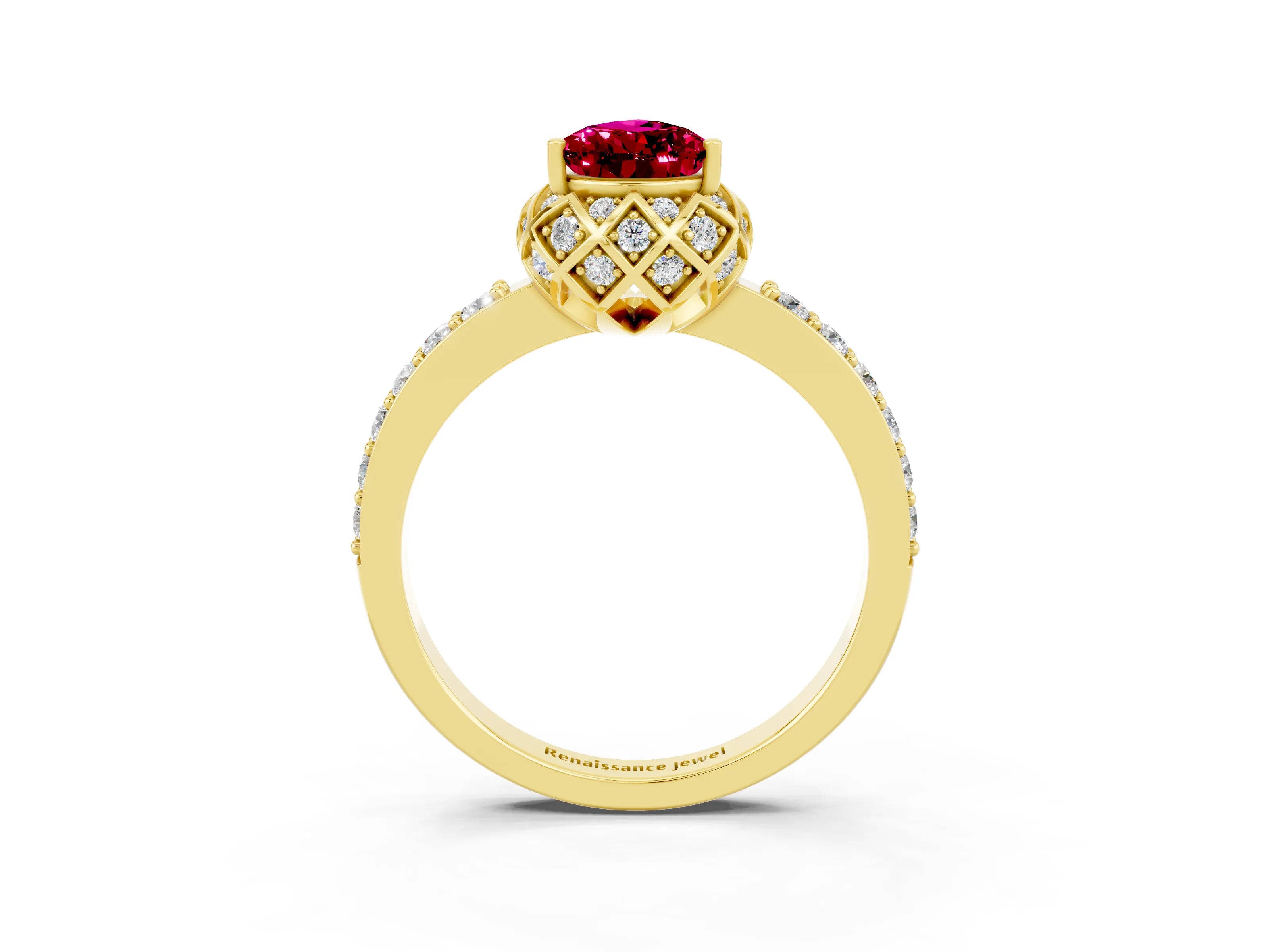 Yellow gold Pear Cut Diamond Solitaire Ring with Shared Prong Pavé Band_3
