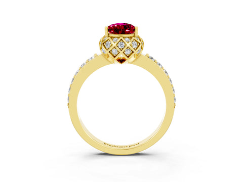 Yellow gold Pear Cut Diamond Solitaire Ring with Shared Prong Pavé Band_3