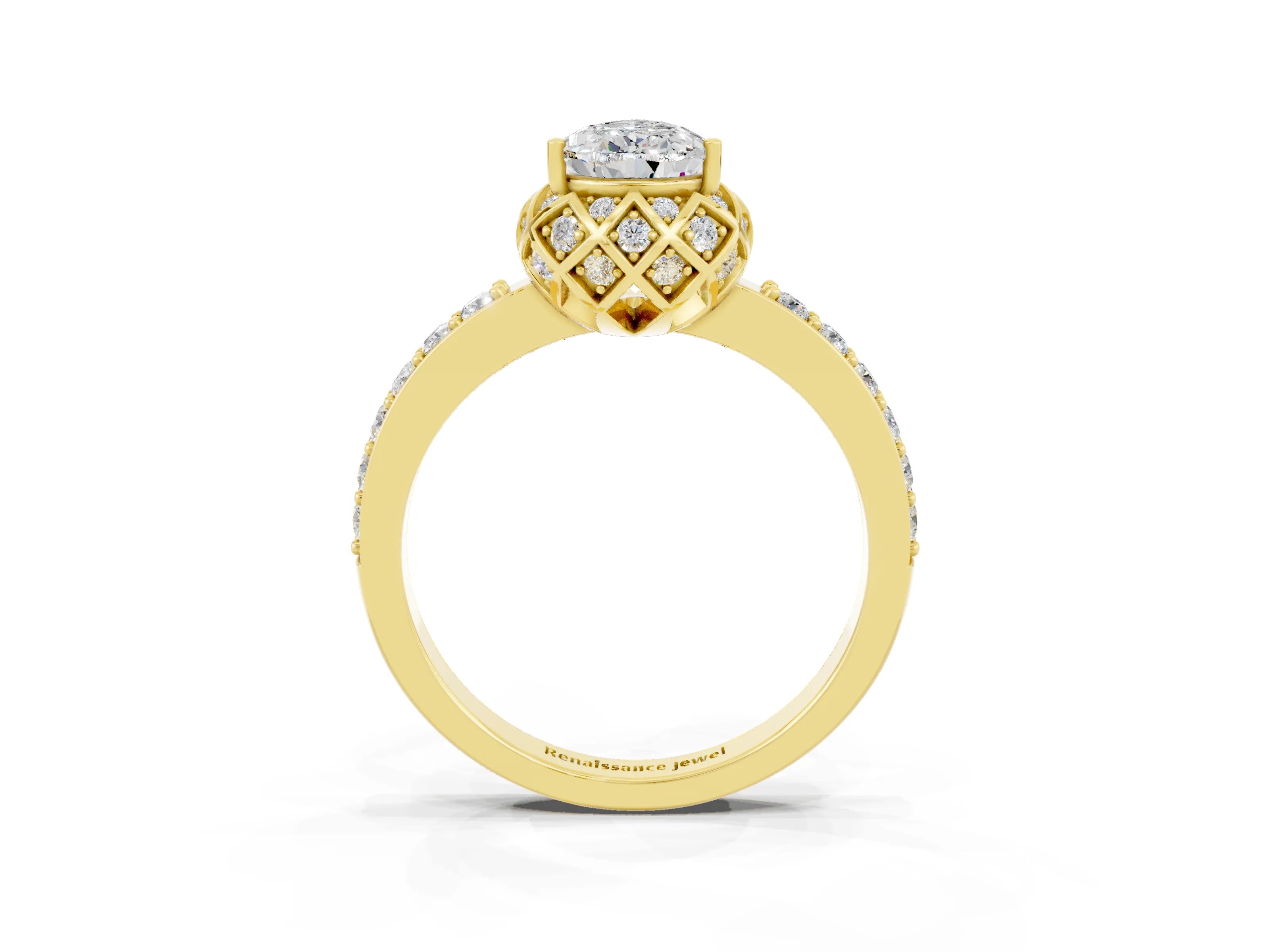 Yellow gold Pear Cut Diamond Solitaire Ring with Shared Prong Pavé Band_3