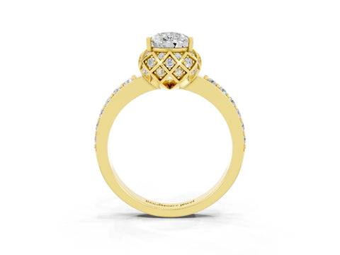 Yellow gold Pear Cut Diamond Solitaire Ring with Shared Prong Pavé Band_3