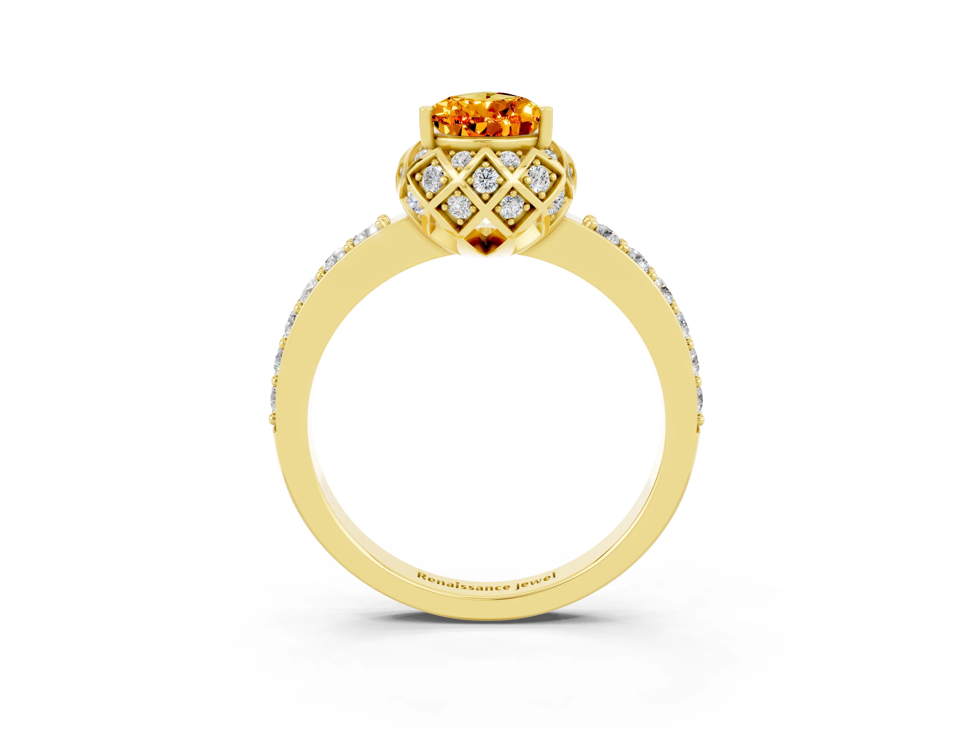 Yellow gold Pear Cut Diamond Solitaire Ring with Shared Prong Pavé Band_3