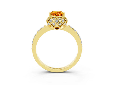 Yellow gold Pear Cut Diamond Solitaire Ring with Shared Prong Pavé Band_3