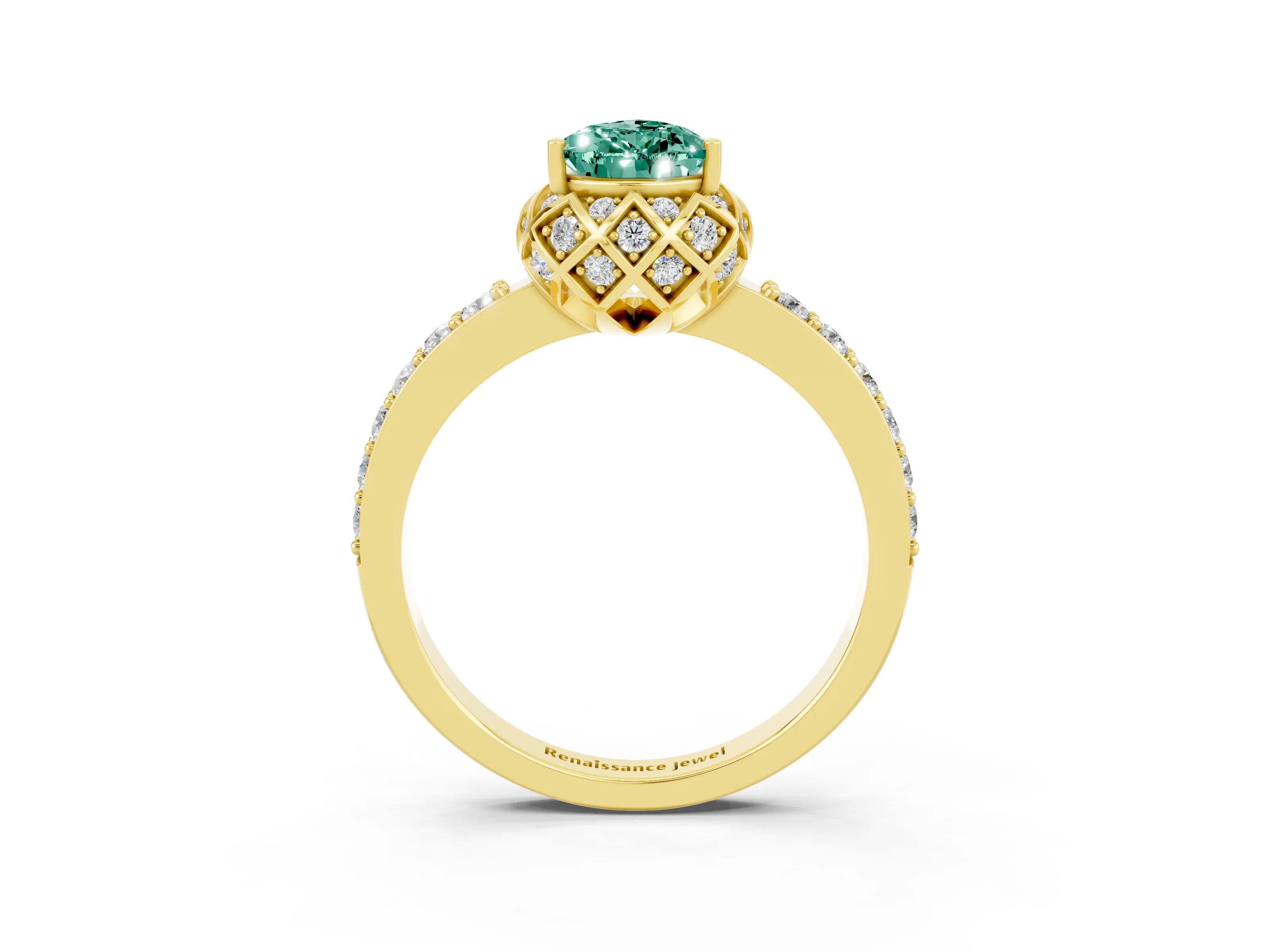 Yellow gold Pear Cut Diamond Solitaire Ring with Shared Prong Pavé Band_3