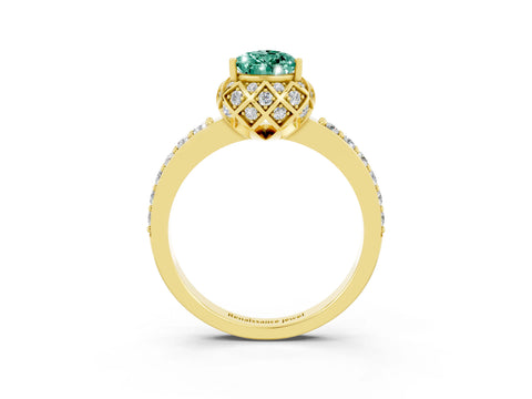 Yellow gold Pear Cut Diamond Solitaire Ring with Shared Prong Pavé Band_3