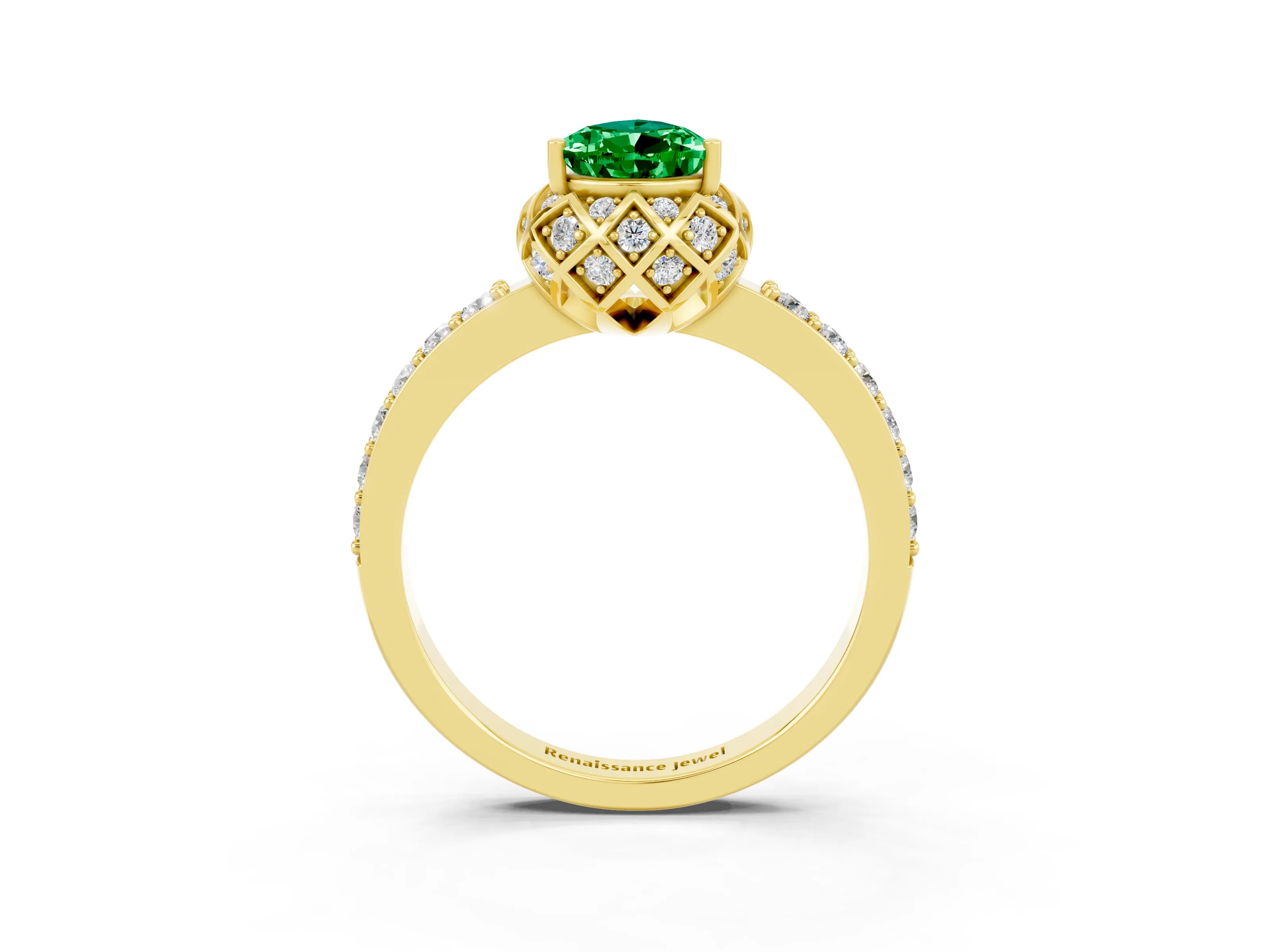 Yellow gold Pear Cut Diamond Solitaire Ring with Shared Prong Pavé Band_3