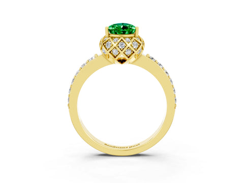 Yellow gold Pear Cut Diamond Solitaire Ring with Shared Prong Pavé Band_3