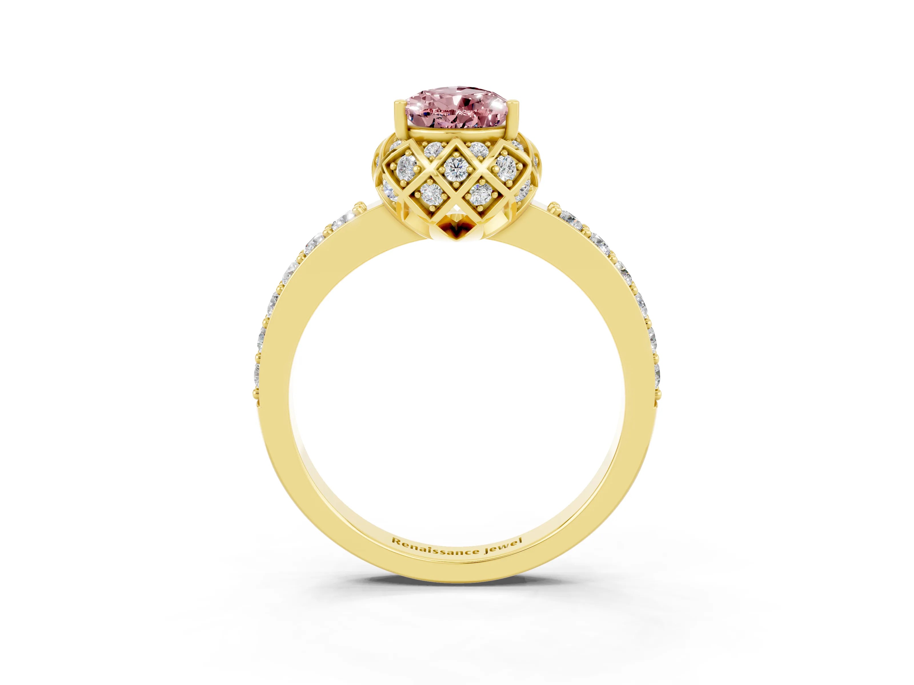 Yellow gold Pear Cut Diamond Solitaire Ring with Shared Prong Pavé Band_3