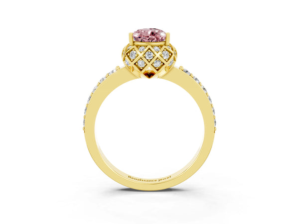 Yellow gold Pear Cut Diamond Solitaire Ring with Shared Prong Pavé Band