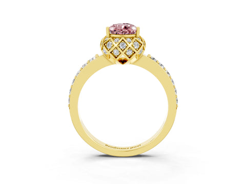 Yellow gold Pear Cut Diamond Solitaire Ring with Shared Prong Pavé Band_3