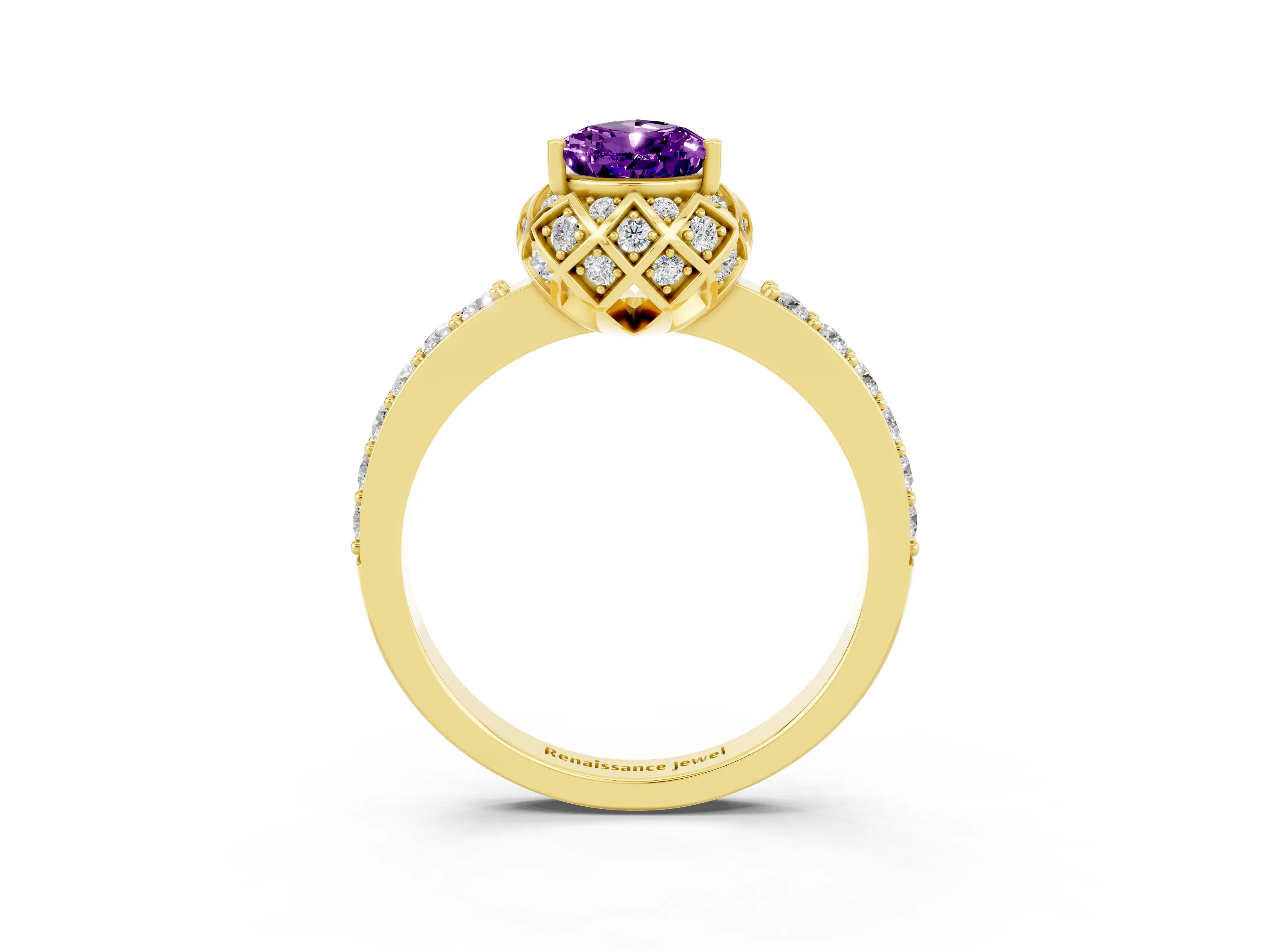 Yellow gold Pear Cut Diamond Solitaire Ring with Shared Prong Pavé Band_3