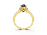 Yellow gold Pear Cut Diamond Solitaire Ring with Shared Prong Pavé Band_3