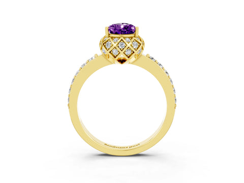 Yellow gold Pear Cut Diamond Solitaire Ring with Shared Prong Pavé Band_3