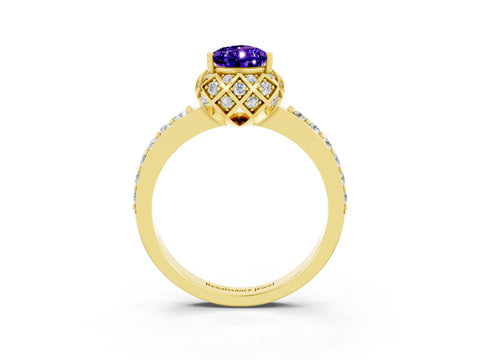 Yellow gold Pear Cut Diamond Solitaire Ring with Shared Prong Pavé Band_3
