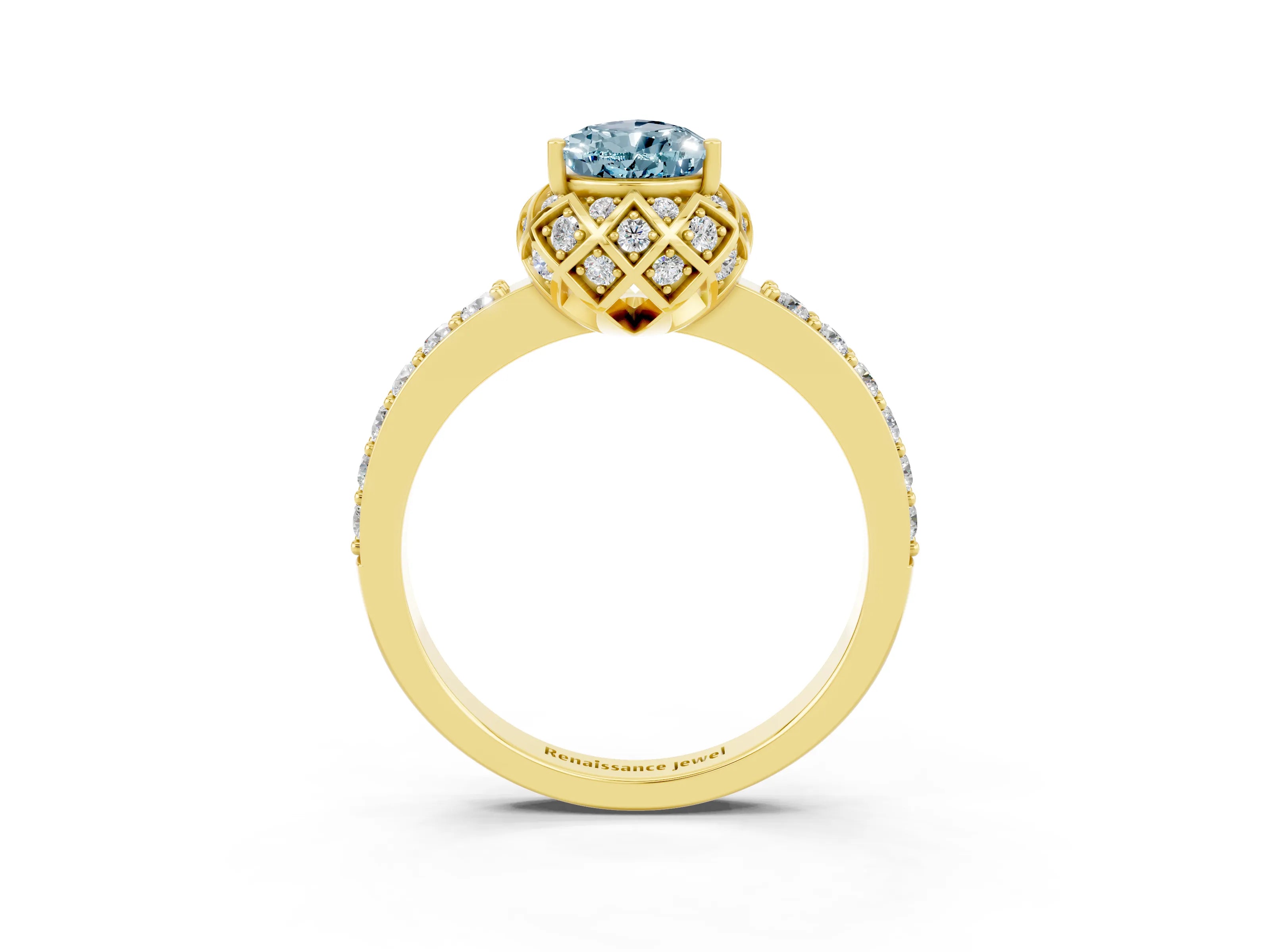 Yellow gold Pear Cut Diamond Solitaire Ring with Shared Prong Pavé Band_3