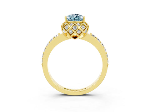 Yellow gold Pear Cut Diamond Solitaire Ring with Shared Prong Pavé Band_3