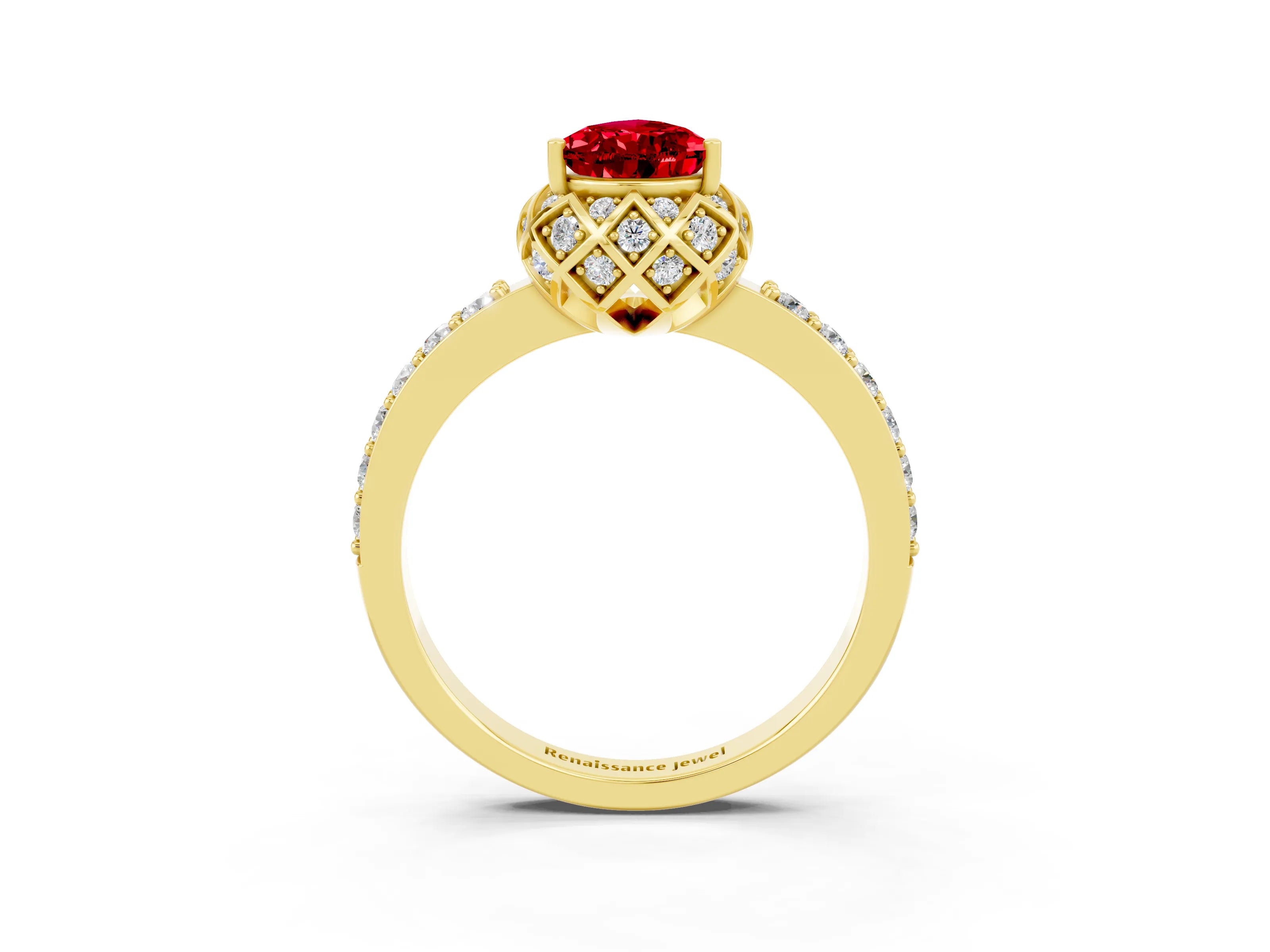 Yellow gold Pear Cut Diamond Solitaire Ring with Shared Prong Pavé Band_3