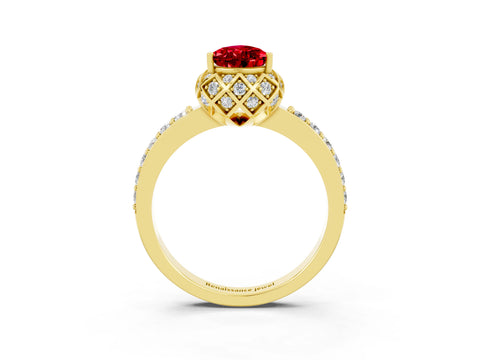 Yellow gold Pear Cut Diamond Solitaire Ring with Shared Prong Pavé Band_3