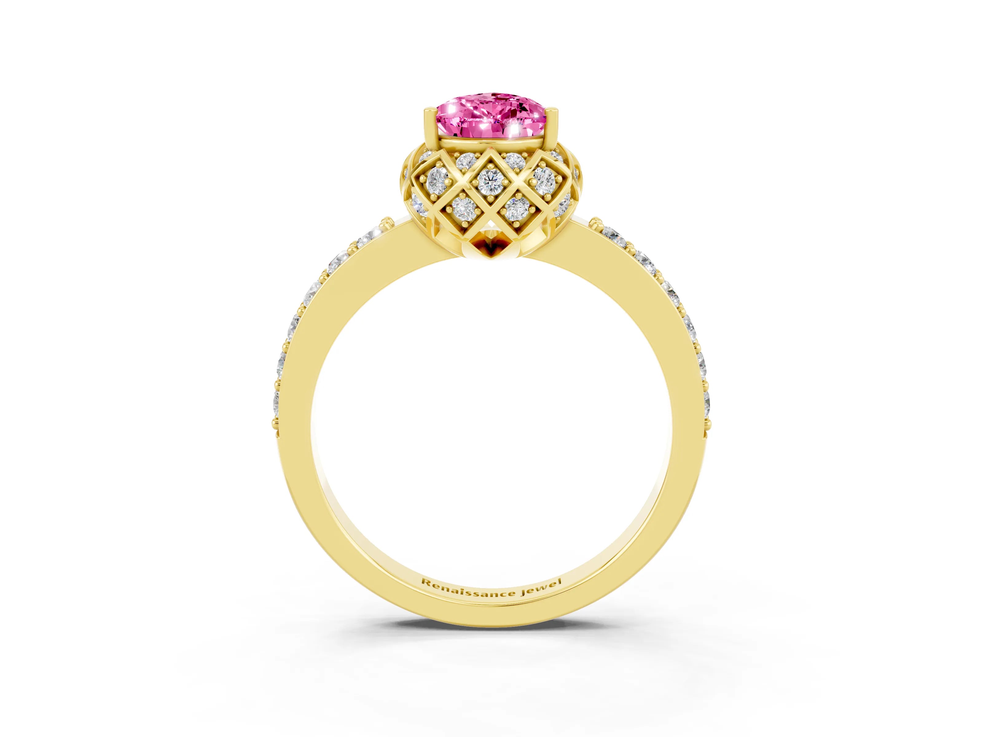 Yellow gold Pear Cut Diamond Solitaire Ring with Shared Prong Pavé Band_3
