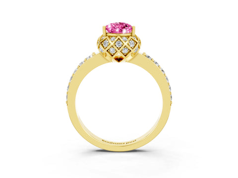 Yellow gold Pear Cut Diamond Solitaire Ring with Shared Prong Pavé Band_3