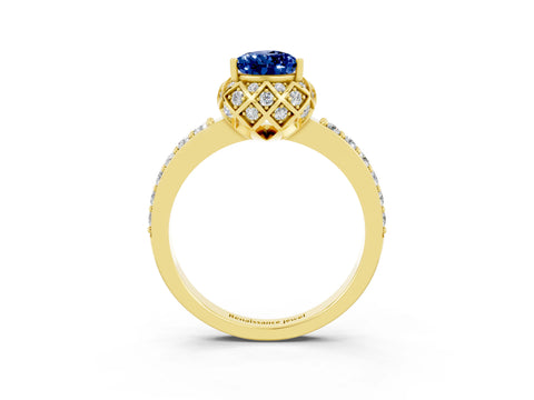 Yellow gold Pear Cut Diamond Solitaire Ring with Shared Prong Pavé Band_3
