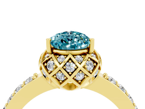 Yellow gold Pear Cut Diamond Solitaire Ring with Shared Prong Pavé Band_4