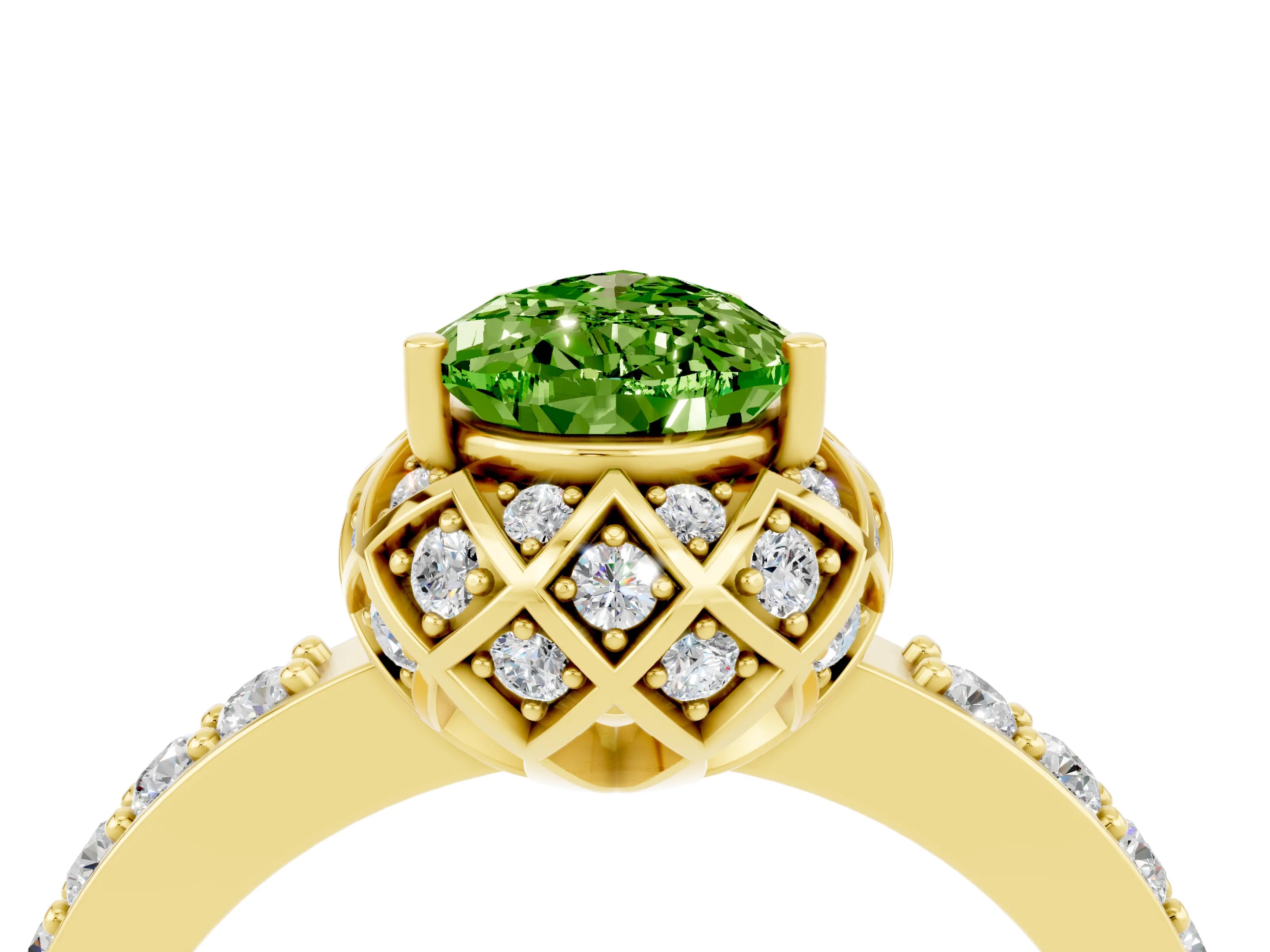 Yellow gold Pear Cut Diamond Solitaire Ring with Shared Prong Pavé Band_4