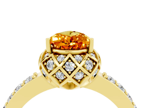 Yellow gold Pear Cut Diamond Solitaire Ring with Shared Prong Pavé Band_4