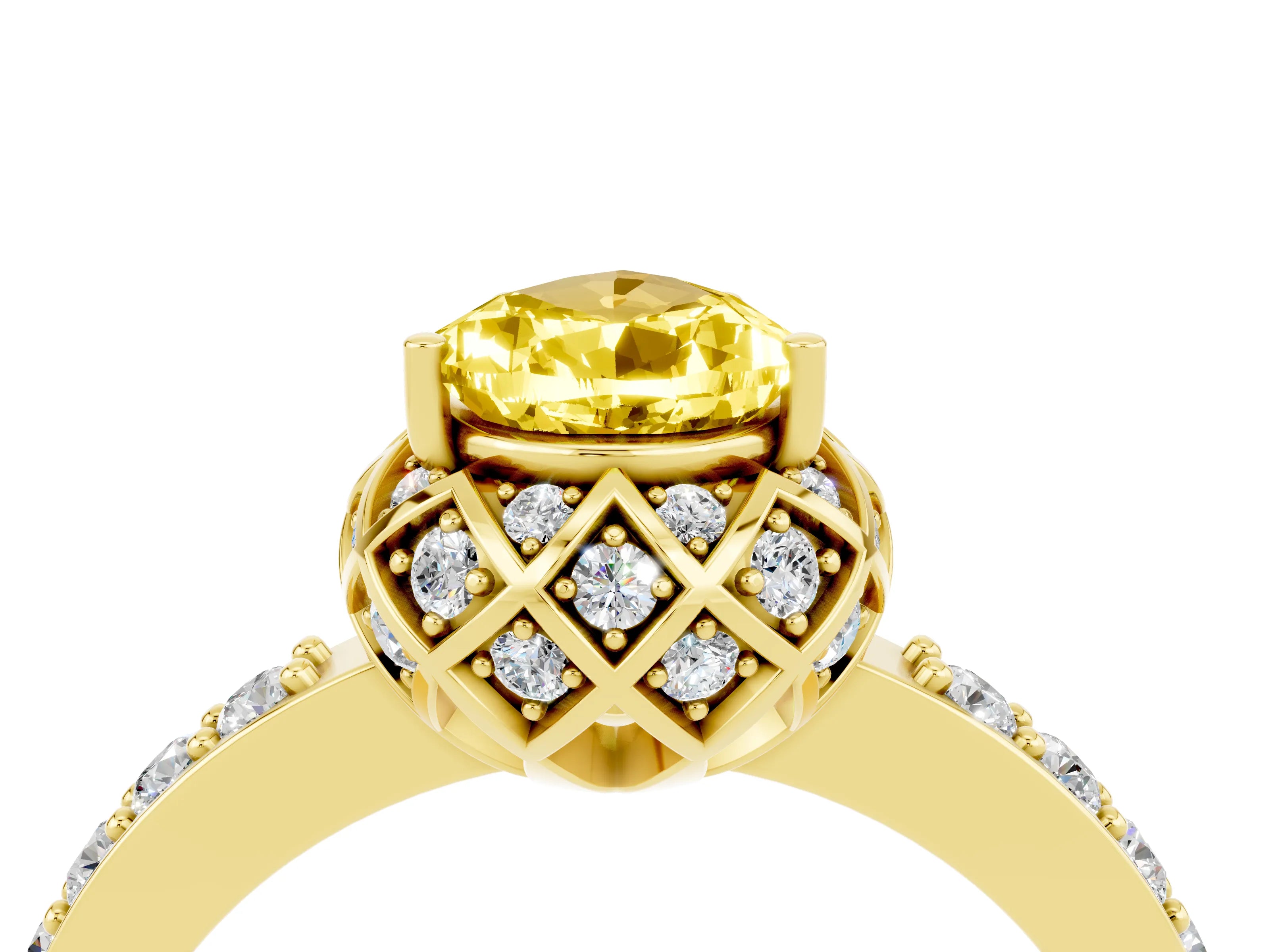Yellow gold Pear Cut Diamond Solitaire Ring with Shared Prong Pavé Band_4