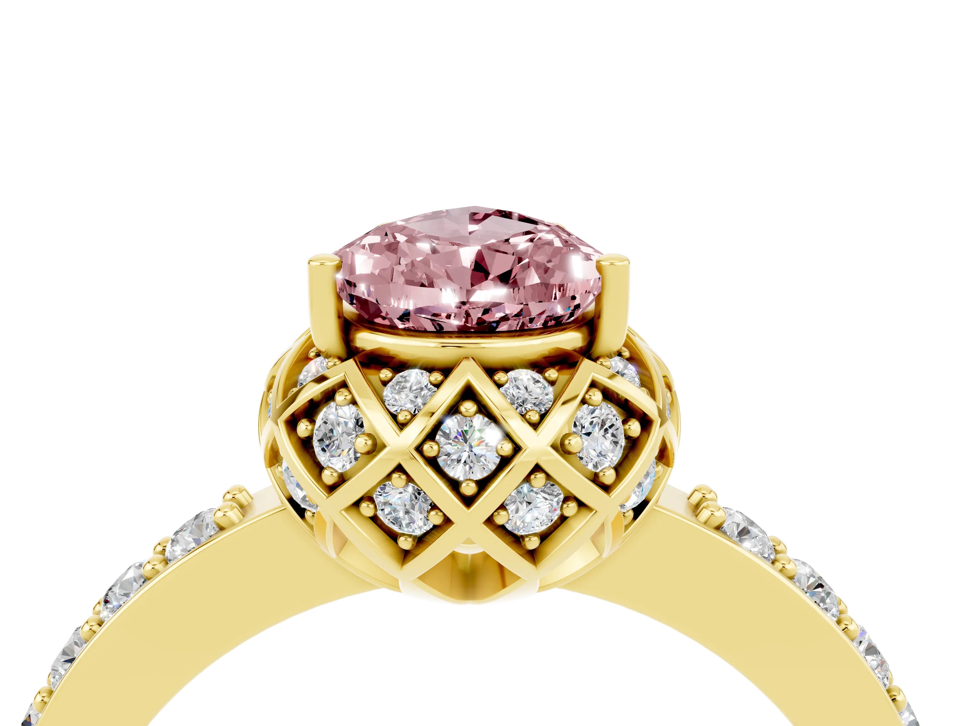 Yellow gold Pear Cut Diamond Solitaire Ring with Shared Prong Pavé Band_4