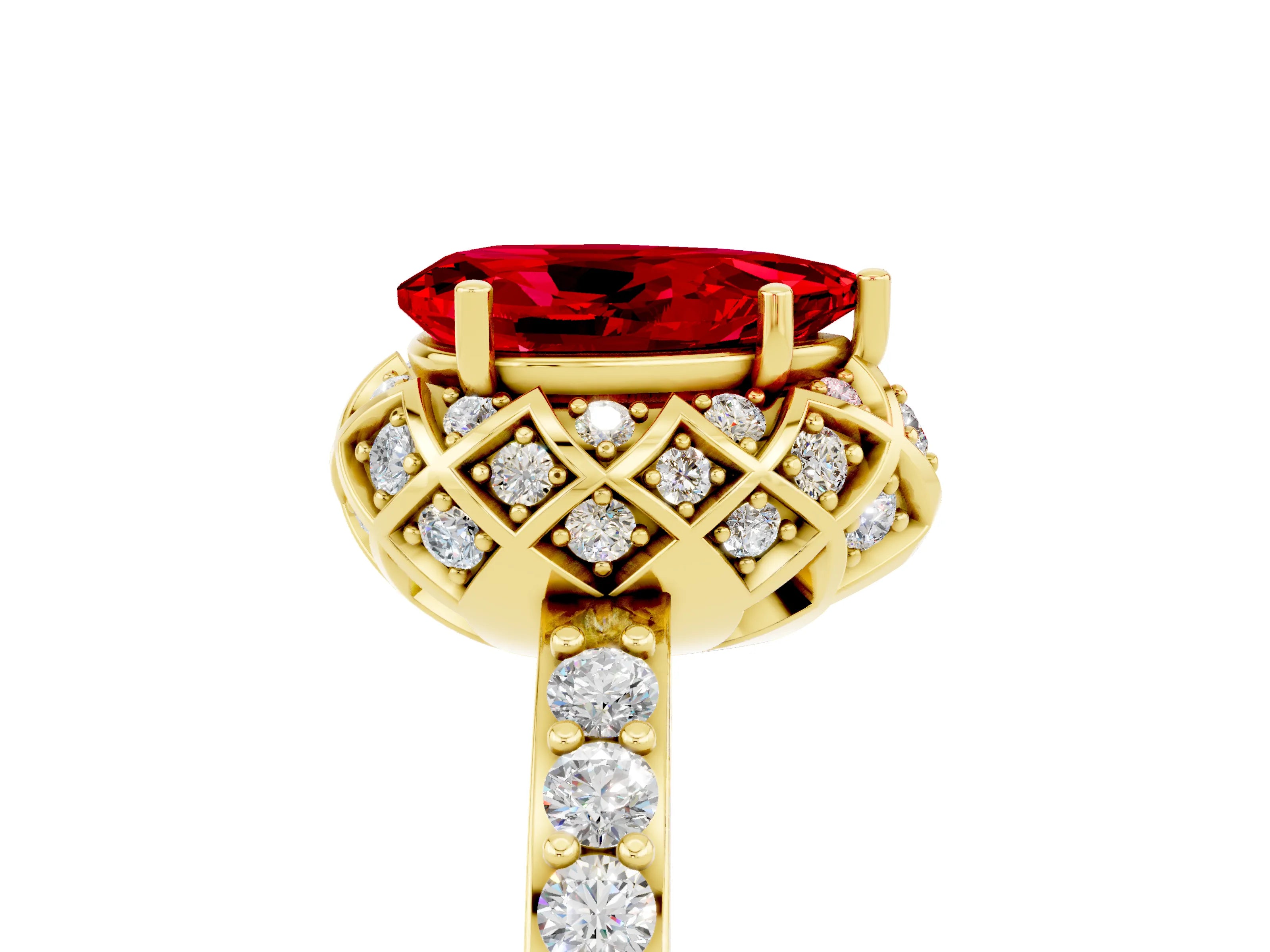Yellow gold Pear Cut Diamond Solitaire Ring with Shared Prong Pavé Band_5