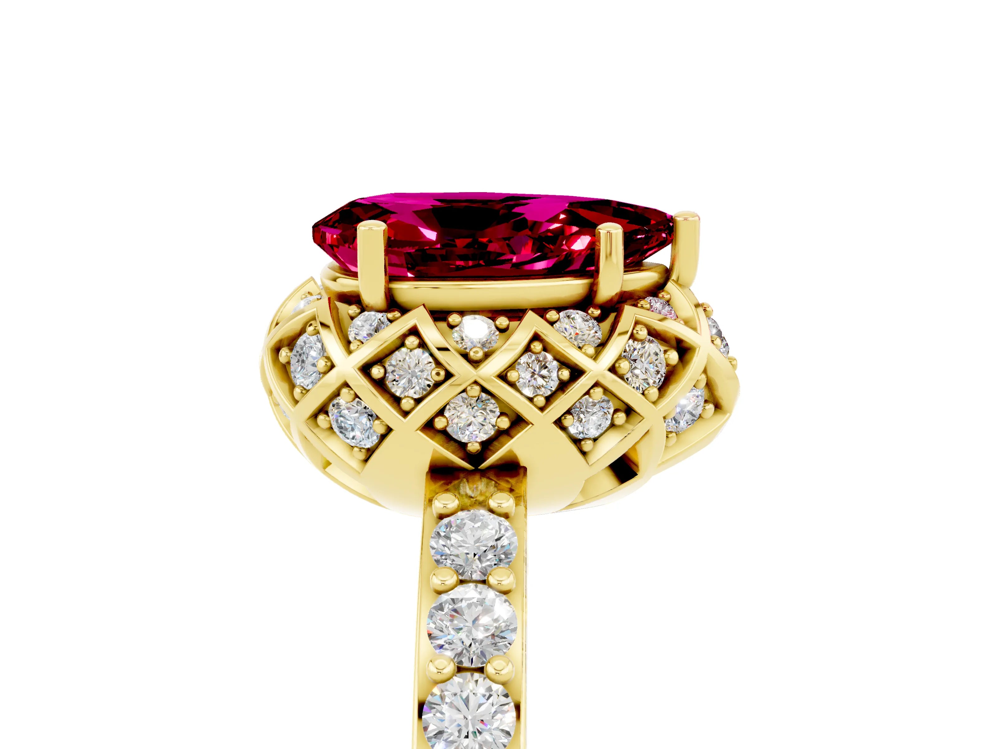 Yellow gold Pear Cut Diamond Solitaire Ring with Shared Prong Pavé Band_5