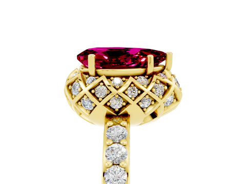 Yellow gold Pear Cut Diamond Solitaire Ring with Shared Prong Pavé Band_5