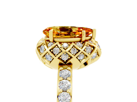 Yellow gold Pear Cut Diamond Solitaire Ring with Shared Prong Pavé Band_5