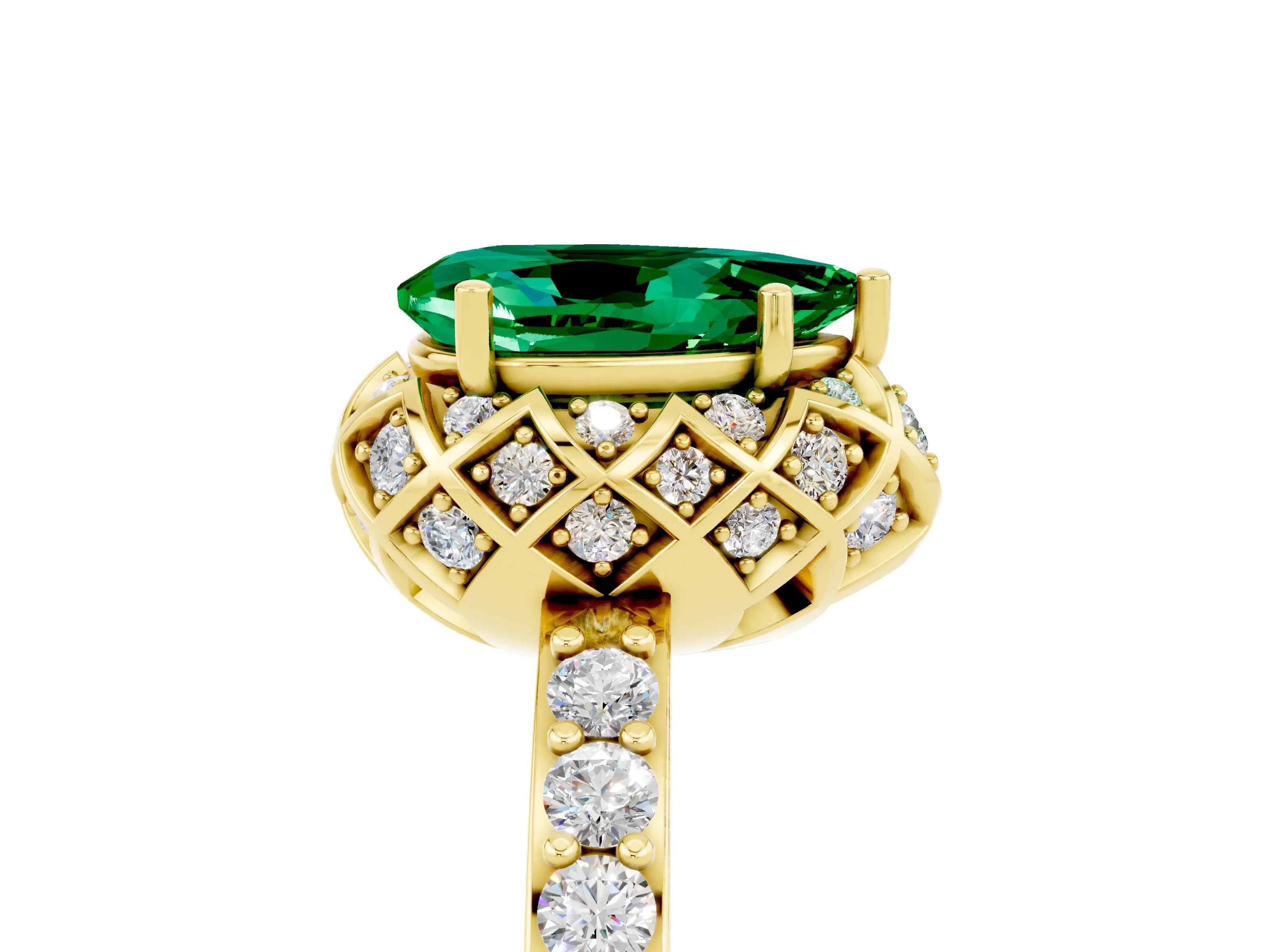 Yellow gold Pear Cut Diamond Solitaire Ring with Shared Prong Pavé Band_5