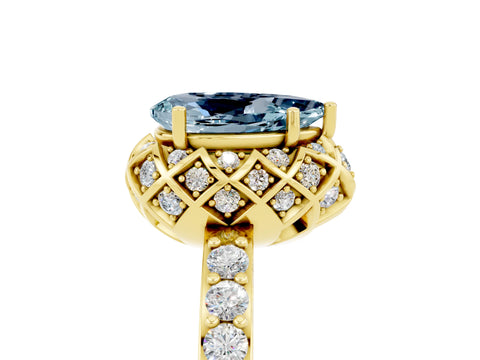 Yellow gold Pear Cut Diamond Solitaire Ring with Shared Prong Pavé Band_5