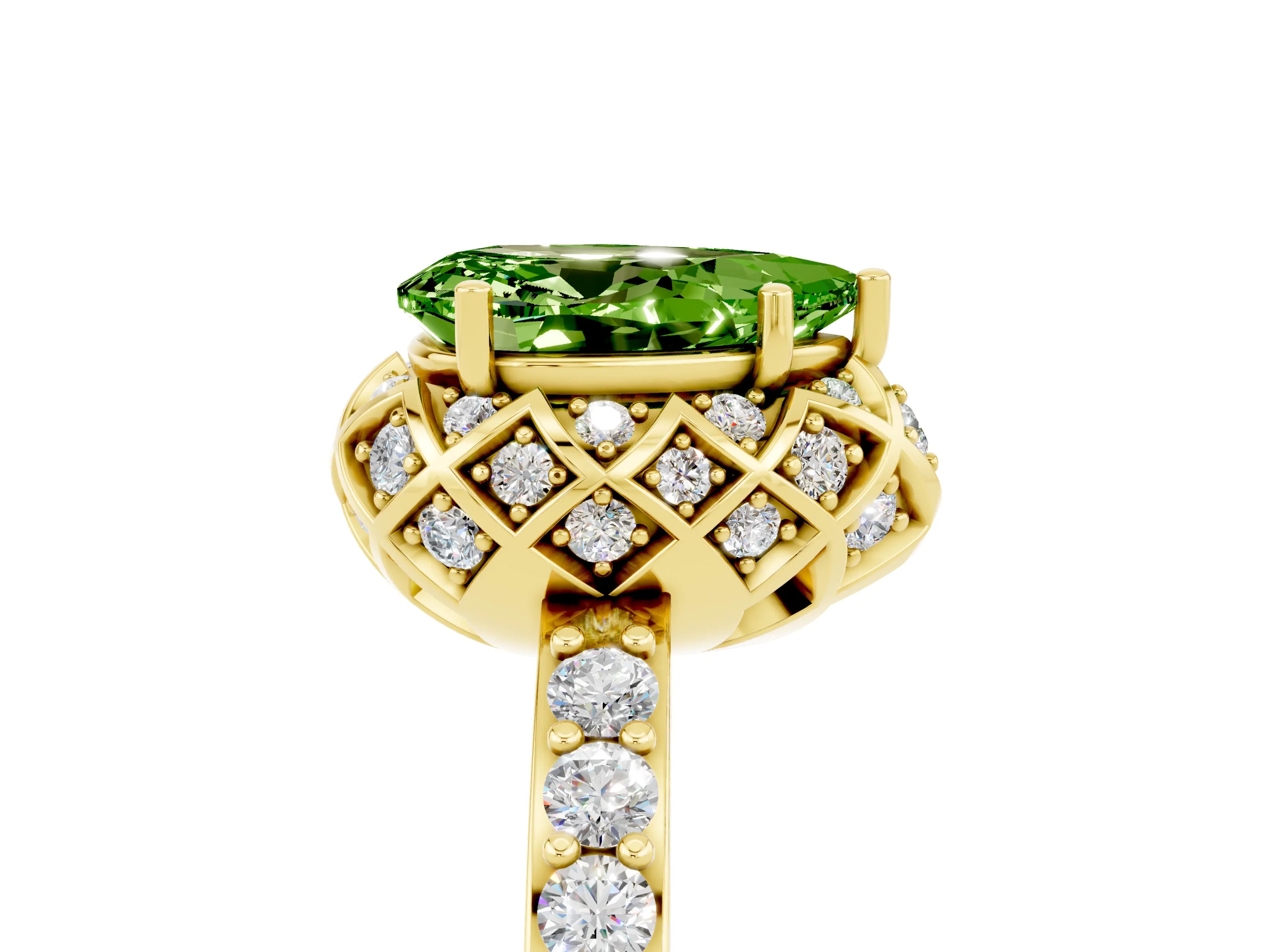 Yellow gold Pear Cut Diamond Solitaire Ring with Shared Prong Pavé Band_5