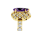 Yellow gold Pear Cut Diamond Solitaire Ring with Shared Prong Pavé Band_5