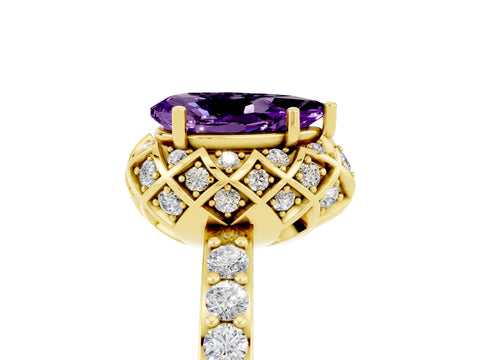 Yellow gold Pear Cut Diamond Solitaire Ring with Shared Prong Pavé Band_5