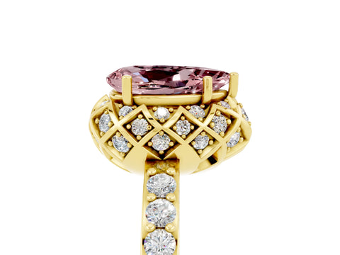 Yellow gold Pear Cut Diamond Solitaire Ring with Shared Prong Pavé Band_5
