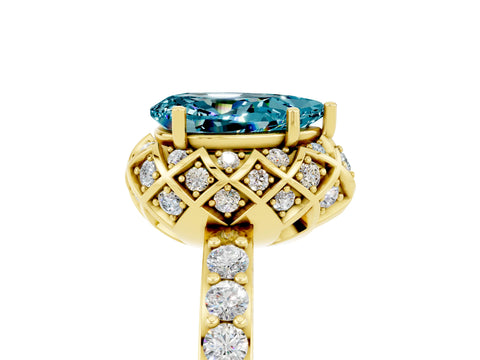 Yellow gold Pear Cut Diamond Solitaire Ring with Shared Prong Pavé Band_5